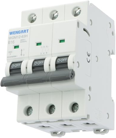Wengart Leitungsschutzschalter B16 3-polig für Elektriker zur Herdanschluss-Absicherung gegen Kennlinien-Fehlkäufe mit kombinierter Gabel- & Stiftschienen-Montage