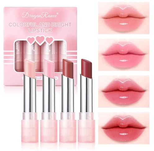 4 Pcs Color Changing Hydrating Lipstick Set, Kawaii Cute All-Day Moisturizing Pink Tinted Lip Balm, Long Lasting Nutritious Lip Care Make Up Gift Set for Girls & Women