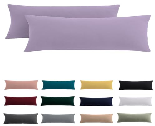 Beqnat Seitenschläferkissen Bezug 40x145 2er Set, Kissenbezug Lavendel | Mikrofaser Kopfkissenbezug 145x40 mit Reißverschluss, Kissenhülle 40 x 145 für Seitenschläferkissen, Bügelfrei & Knitterfrei