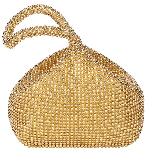 sourcing map Women's Evening Bags, Sparkly Beaded 8.66 Mini Clutch Vintage Triangle Small Purse Handbag for 1920s Party Wedding, Gold