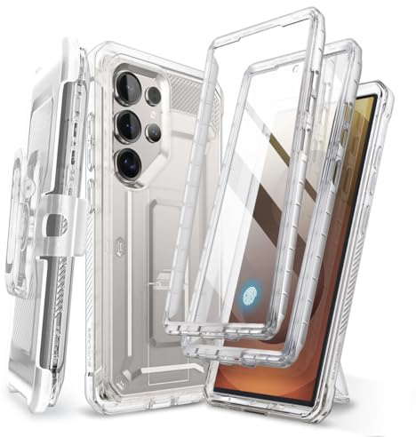 SUPCASE für Samsung Galaxy S25 Ultra Hülle Bumper Case mit 2 Vorderseite (ohne Displayschutz + mit Displayschutz) Outdoor Handyhülle mit Gürtelclip und Ständer [UBPro] für S25 Ultra (Durchsichtig)