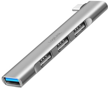 LogiLink UA0437 - Ultraslim 4-Port USB Hub (Anschluss USB-C) aus Aluminium mit bis zu 18W, Ports: 1x USB 3.0 Typ-A, 3X USB 2.0 Typ-A