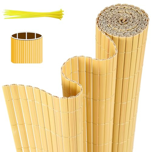 Jaxguom PVC Sichtschutzmatte, 160 x 400cm Sichtschutzzaun mit DREI Rippenverstärkungen und Kabelbindern, Windschutz Balkon Sichtschutz Wetterfest, für Zaun Garten Terrasse, Bambus