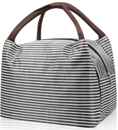 TIECHI Insulated Lunch Bag for Adults Kids, Small Cool Bag Lunch Box, Thermal Water-Resistant Pack Lunch Box Bags for Work, School, Picnic, Outdoor (Black Striped)