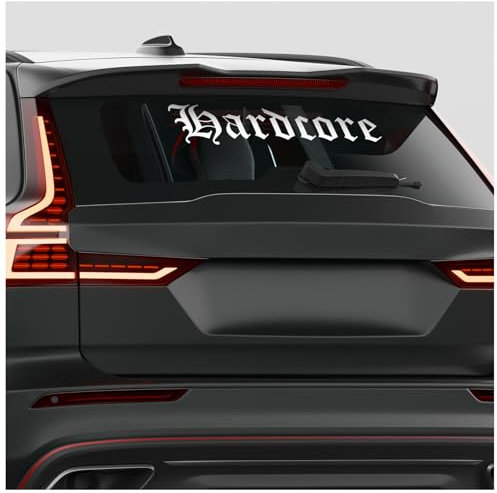 Finest Folia Frontscheibenaufkleber Hardcore Schriftzug Aufkleber für Windschutzscheibe Heckscheibe Frontscheibe Auto Fahrzeug Dekor Sticker FS141 (Weiß Glanz, Außenklebend)
