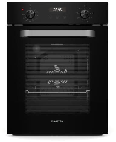 Klarstein SmartSlim Horno Eléctrico Empotrable - 49L, 9 Funciones, Temporizador Digital, Limpieza a Vapor, Grill Ventilado, Cristal Negro, Clase Energética A, 45 cm