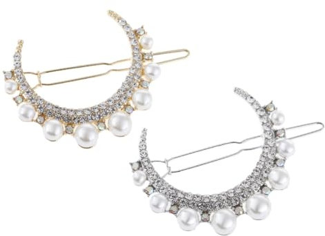 FRCOLOR 2pièces Lot De Pinces Cheveux Lune Strass Perles Artificielles Bijoux Cheveux