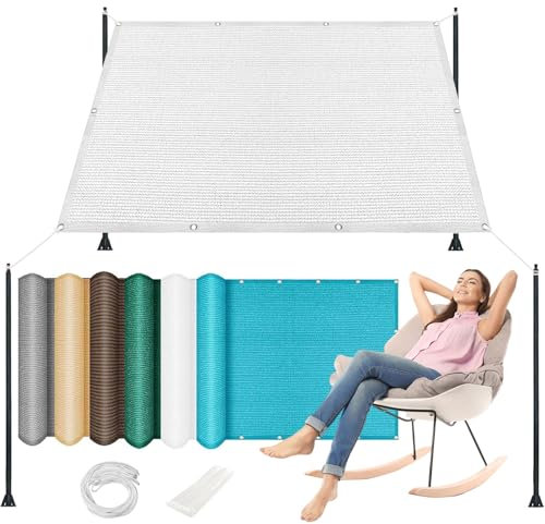 Sonnensegel Sonnenschutz Schattennetz 100 x 160 cm (Nach Mass) Markisenstoff 95% UV Schutz Wärmedämmung Sichtschutznetz mit Spannseilen für Camping Balkongeländer, Weiß