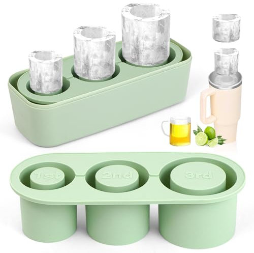 ZephyrCraft Stanley Cup Ice Cube Mold, Silicone Tray with Lid & Bin for 30-40Oz Tumbler, 3 Hollow Cylinder Ice Molds for Chilling Cocktails, Whiskey, Drinks, Coffee (Green)