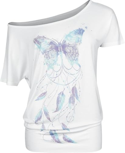 Full Volume by EMP Damen weißes T-Shirt mit bunten Federn