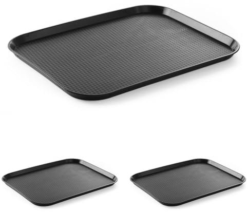 HENDI Bandeja de Servicio, Grande, Rectangular, Multiusos, resiste hasta 80°C, Bandeja para Servir Comida rápida, Bebidas, Fast Food, Bandeja de Cocina, 350x450x(H) 20mm, Negro, Polipropileno