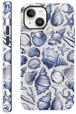 Knrlqim HandyHülle für iPhone 13 / iPhone 14 Hülle 6,1, Aesthetic Ozean Muscheln Print Muster, Weich TPU Silikon Stoßfest Schutzhülle mit Kameraschutz, Mädchen Frauen Geschenk Cover, Seestern
