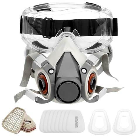 GWCYMYD Atemschutzmaske mit Schutzbrille und Filter Gasmaske Silikon 20x13x14cm Doppelte Filtration Staubmaske für Blockieren Sie Pestizide Farbe Dampf Staub Rauch
