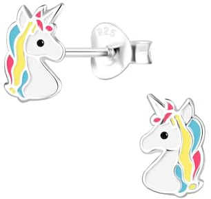 Monkimau Mädchen Ohrringe Einhorn | Ohrstecker aus 925 Sterling Silber | Kinderohrringe hypoallergen