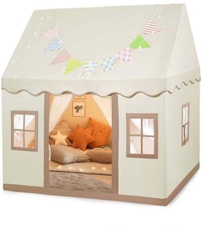 Trsaow Play Tent with Windows Playhouse for Children Foldable Indoor Tent Outdoor Tent Natural Fabric Canvas Toy House Gift for Girls & Boys