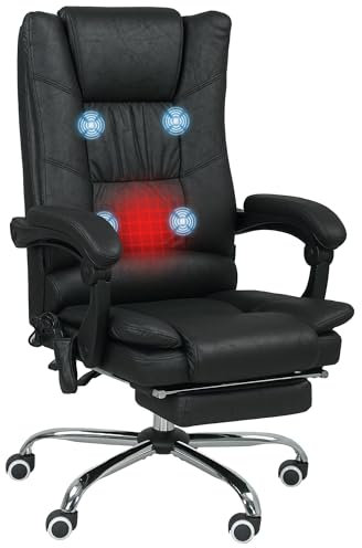 Vinsetto Bürostuhl mit Vibrationsmassage Ergonomischer Chefsessel mit Lendenwärmer, Liegefunktion, Fußstütze, Höhenverstellbar Schreibtischstuhl aus Mikrofaser, Drehstuhl mit Seitentasche, Schwarz
