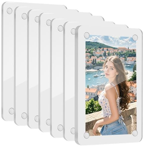 AIOUHMYM 8 Stück Magnetische Bilderrahmen Doppel‑Seiten‑Fotorahmen 6×9cm | Transparenter rahmenloser magnetischer Acryl‑Bilderrahmen für Schreibtisch, Büro und Heimgebrauch