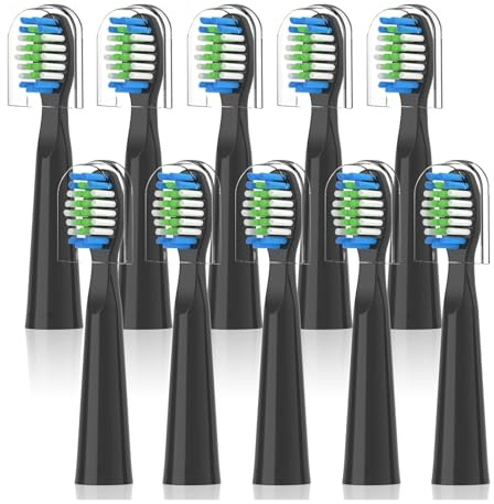 10PCS Kompatibel for Fairywill FW-E11 E10 E6 D7S Elektrische Zahnbürste Ersatz Pinsel Köpfe(10PCS BLACK)