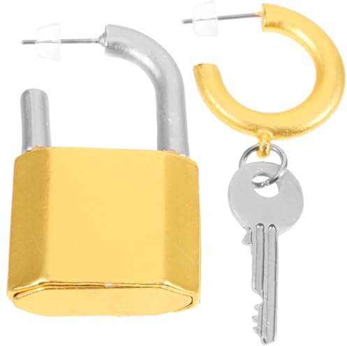 Ciieeo Pendientes de Llave Asimétrica de Metal Diseño de Candado, Adorno para Mujer, Estilo Elegante para Fiesta y Concierto