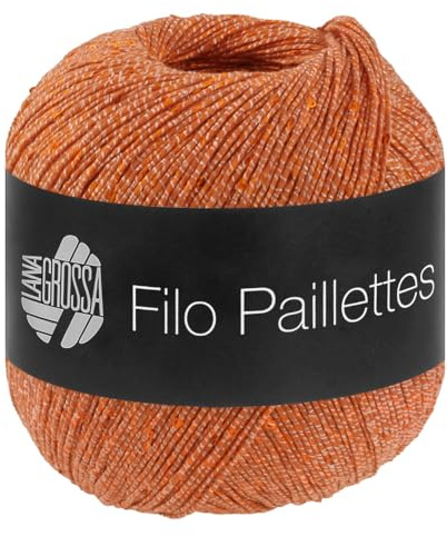LANA GROSSA Filo Paillettes |Edles, fest verzwirntes Garn mit Pailletten & Matt-Glanz-Effekt | Handstrickgarn aus 55% Baumwolle, 39% Polyester, 6% Polyamid | 50g Wolle, Stricken & Häkeln | 155m FB 5