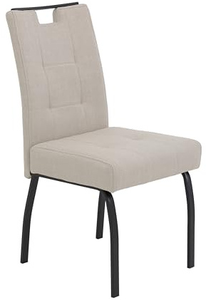 Hela Tische, 4-Fuß-Stuhl Esszimmerstuhl Linz, Bezug Webstoff Beige, ergonomische Lehne mit Griffleiste, FEDERKORB Sitz, 140kg belastbar, Flachrohrgestell
