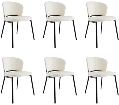 Magnolia Home 6er Set Esszimmerstuhl Design Küchenstuhl Dean Kunstleder Creme Metallbeine