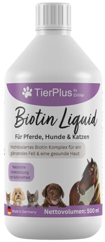 TierPlus Biotin Liquid für Pferde, Hunde & Katzen, 500 ml, Biotin Komplex mit Zink & vielen B Vitaminen, für EIN strahlendes Fell, gesunde Haut & Starke Hufen/Krallen, laborgeprüft