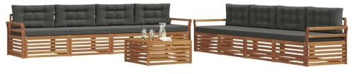 vidaXL Outdoor-Sofagarnitur mit Kissen 9 pcs Natur und Anthrazit, Moderne Lounge für draußen, Bequeme Gartenmöbel, Akazienholz-Sofa, wetterfeste Terrassen-Sitzgruppe