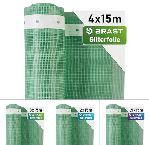 BRAST Gitterfolie Gewächshausfolie 250 g/m² | 20 Größen | Breite: 1,5–4m | Länge: 5–15m | Grün | verstärkter Nagelrand | UV-beständig lichtdurchlässig witterungsbeständig wasserdicht | 4x15m