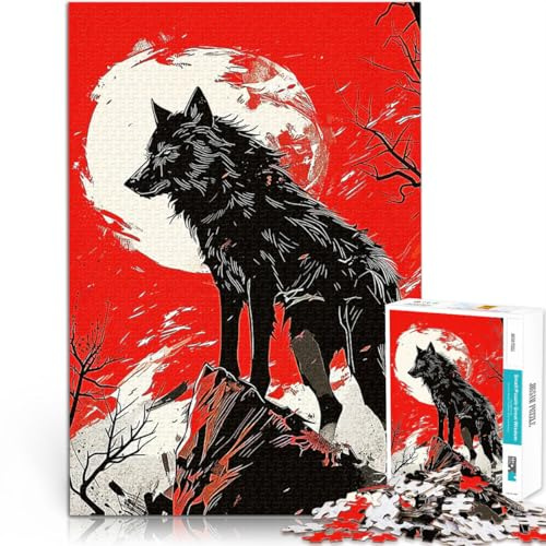 Puzzle 1000 Teile für Erwachsene Dekomprimierendes intellektuelles Lernspielzeug Gemälde „Schwarzer Wolf“ Heimdekoration Spielzeug38x26cm