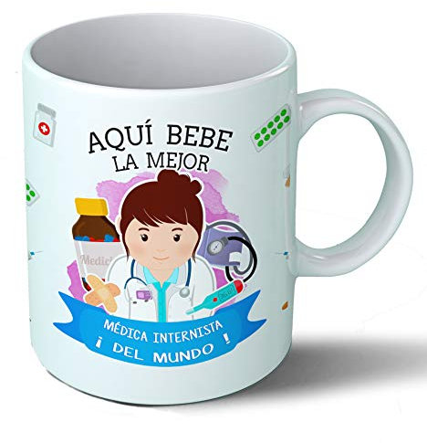 Planetacase - Taza Medica internista - Regalo Original - Cerámica 330 mL - Taza Desayuno Apta para Microondas y Lavavajillas - Medicina Interna - Resistente a Lavados