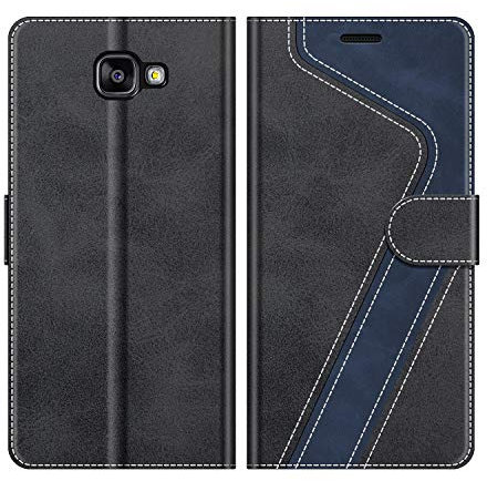 MOBESV Hülle für Samsung Galaxy A5 2016 Handyhülle, Lederhülle mit Kartenfach, Klapphülle mit Ständer, Flip Case Handytasche Schutzhülle, Modisch Schwarz