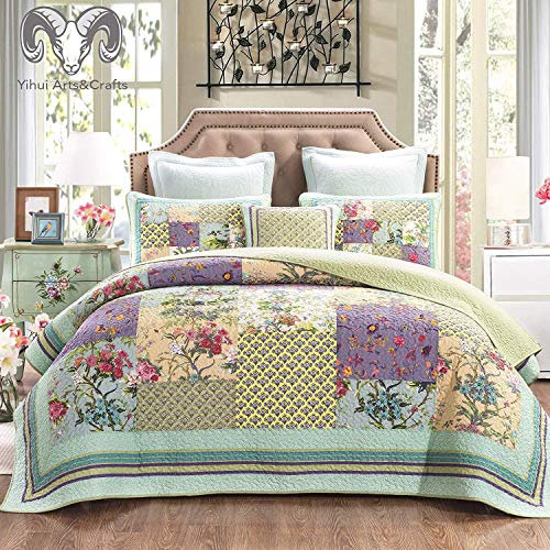 YAYIDAY Tagesdecke Bettüberwurf Baumwolle Quilt für Doppelbett Patchwork Gesteppt Steppdecke / 260 x 270 cm - Ländlich