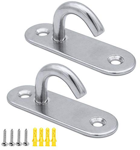 JaneYi (2 Pack Stainless Steel 304 Ceiling Hooks M8 Heavy Duty Oval Open Hooks Pad Eye Plate Anchor Screw Wall Mount Hook for Hammock Swing Chair Yoga Mosquito Net Boat Rigging Marine Deck Hardware