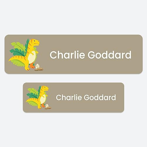 50 x No Iron Medium Personalised Stick On Waterproof Washable Name Labels Great for Clothes, School Uniform, Equipment, Shoes and Much More. School, Nursery, Day Care, Hospital - Yellow Dinosaur