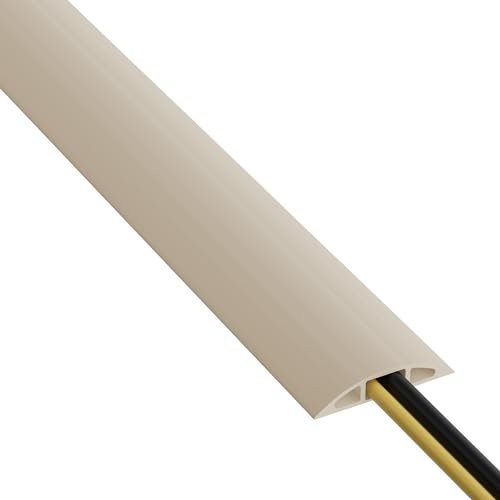 D-Line 30ft Floor Cord Cover, Floor Cable Protector, Extension Cord Cover, Protect Wires & Prevent Cable Trips, Cable Management Solution - Cord Cavity = 0.63 (W) x 0.31 (H) - Beige