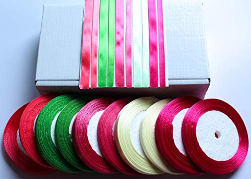 CaPiSo Box 5 Farben jeweils 22m in 6mm und 10mm Breite,Satinband,Schleifenband,Geschenkband,Dekoband, Satin-Schleifenband in praktischer Aufbewahrungsbox Box 17