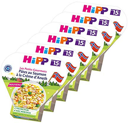 HiPP - Les Petits Gourmets - Pâtes au Saumon à la Crème d'Aneth - Assiettes - 6x250g