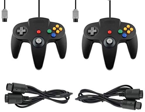 Juego de 2 mandos para Nintendo 64 N64, color negro con extensiones, gamepad