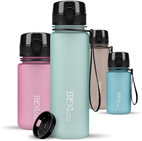 720°DGREE Trinkflasche Kinder 500ml “uberBottle“ softTouch +Sieb - Auslaufsicher, BPA-Frei - Flasche für Schule, Sport, Fitness - Wasserflasche aus Tritan - Schmal, Leicht, Stoßfest, Wiederverwendbar