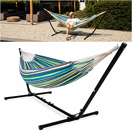 Vita5 Hängematte mit Gestell, Hängematten Outdoor 2 Personen mit Tragetasche, für Garten Pool, Balkon, und Terrasse, Indoor Tragbare Doppelhängematte Ständer, 200kg Belastbarkeit