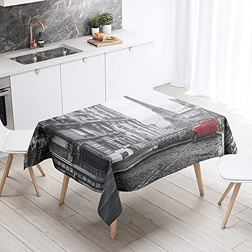 New York London City Tischdecke Wasserdichte und ölbeständige dekorative Tischdecken für den Innen Außenbereich für Couchtisch, Esstisch, Schreibtisch, Werkbank,Garten (Farbe 6,90 x 90 cm)