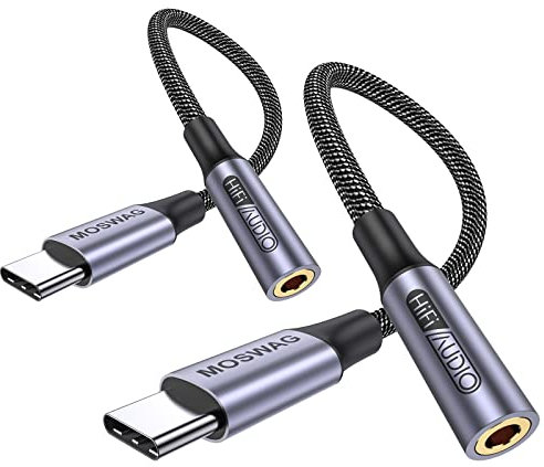 MOSWAG USB C zu 3.5mm Klinke (2 Stück), USB C Aux Adapter zu Kopfhörer Jack Audio Adapter für Samsung Galaxy S21 S20 Ultra S20 + Note 20 10 S10 S9 Plus, Pixel 4 3 2 XL und andere