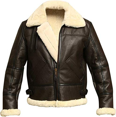 EU Fashions Herren Winterjacke Shearling B3 echtes Schaffell, Fliegende Lederjacke
