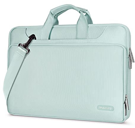 MOSISO 360 Protective Laptop Bag 13.3 inch, 13-13.3 inch Laptop Shoulder Bag Compatible with MacBook Air/Pro 13 / Pro 14 M4 M3 M2 M1, HP Dell Acer ASUS, Matching Color Sleeve with Belt, Mint Green