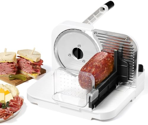 Starfrit Deli Slicer - Slices Meat, Cheese, Bread - 6.5 Stainless Steel Blade - Adjustable Thickness Knob - Nestable for Easy Storage | 2-in-1 Fruit and Vegetable