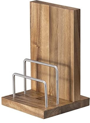 Navaris Bloc à Couteaux magnétique - Bloc aimanté Double Face en Bois d'acacia avec Support métal pour Planche - Range Couteau de Cuisine Vide