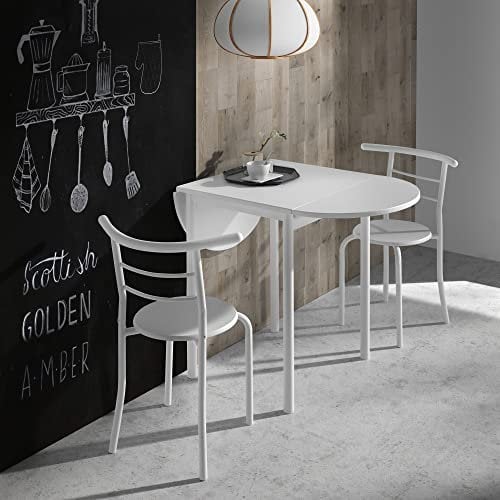 MOMMAHOME® Conjunto Mesa Cocina Extensible con 2 Sillas – Plegable y Compacto, Ideal para Comedor o Cocina, Modelo Leva Blanco