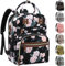 Wickeltasche, Rucksack, Tragetasche für Damen, großes Fassungsvermögen, Babytasche mit isolierten Taschen, multifunktionale Wickeltaschen, Schwarz/Rosa mit Blumenmuster, 11.5L x 6.0W x 16.0H,