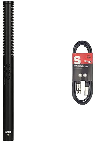RØDE NTG4+ Versatile Dual-powered Supercardioid Condenser Shotgun Microphone with Switchable High-frequency Boost & Stagg SMC3 3m XLR to XLR Plug Microphone Cable, Black